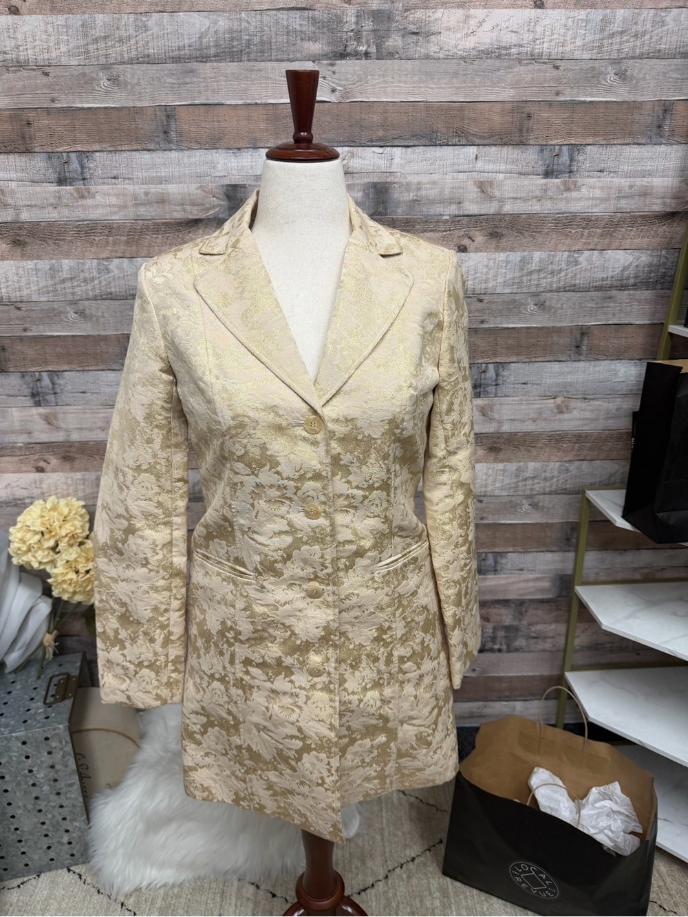 Chico Gold Metallic Jacquard Long Blazer Jacket